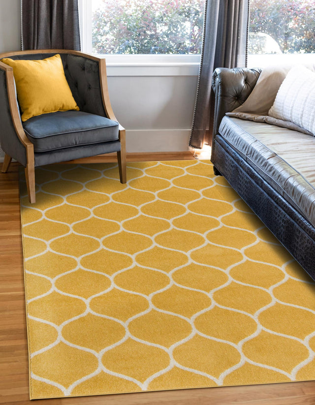 Yellow 10' x 14' 1 Trellis Frieze Rectangle Area Rug Geometric Modern Unique Stain Resistant Easy Clean Carpet for Living, Dining, Bedrooms, Office for Sale at Rug Engine