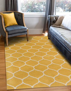 Yellow 3' 1 x 5' 3 Trellis Frieze Rectangle Area Rug Geometric Modern Unique Stain Resistant Easy Clean Carpet for Living, Dining, Bedrooms, Office for Sale at Rug Engine