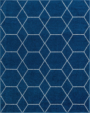 Navy Blue 7' 10 x 10' Trellis Frieze Rectangle Area Rug Geometric Modern Unique Stain Resistant Easy Clean Carpet for Living, Dining, Bedrooms, Office for Sale at Rug Engine
