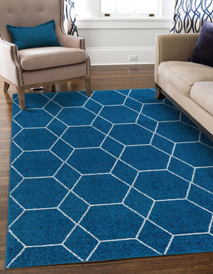 Navy Blue 10' x 13' 1 Trellis Frieze Rectangle Area Rug Geometric Modern Unique Stain Resistant Easy Clean Carpet for Living, Dining, Bedrooms, Office for Sale at Rug Engine