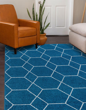 Navy Blue 10' x 13' 1 Trellis Frieze Rectangle Area Rug Geometric Modern Unique Stain Resistant Easy Clean Carpet for Living, Dining, Bedrooms, Office for Sale at Rug Engine