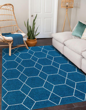 Navy Blue 10' x 13' 1 Trellis Frieze Rectangle Area Rug Geometric Modern Unique Stain Resistant Easy Clean Carpet for Living, Dining, Bedrooms, Office for Sale at Rug Engine