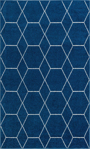 Navy Blue 5' 3 x 8' Trellis Frieze Rectangle Area Rug Geometric Modern Unique Stain Resistant Easy Clean Carpet for Living, Dining, Bedrooms, Office for Sale at Rug Engine