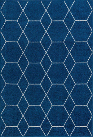 Navy Blue 4' 1 x 6' 1 Trellis Frieze Rectangle Area Rug Geometric Modern Unique Stain Resistant Easy Clean Carpet for Living, Dining, Bedrooms, Office for Sale at Rug Engine