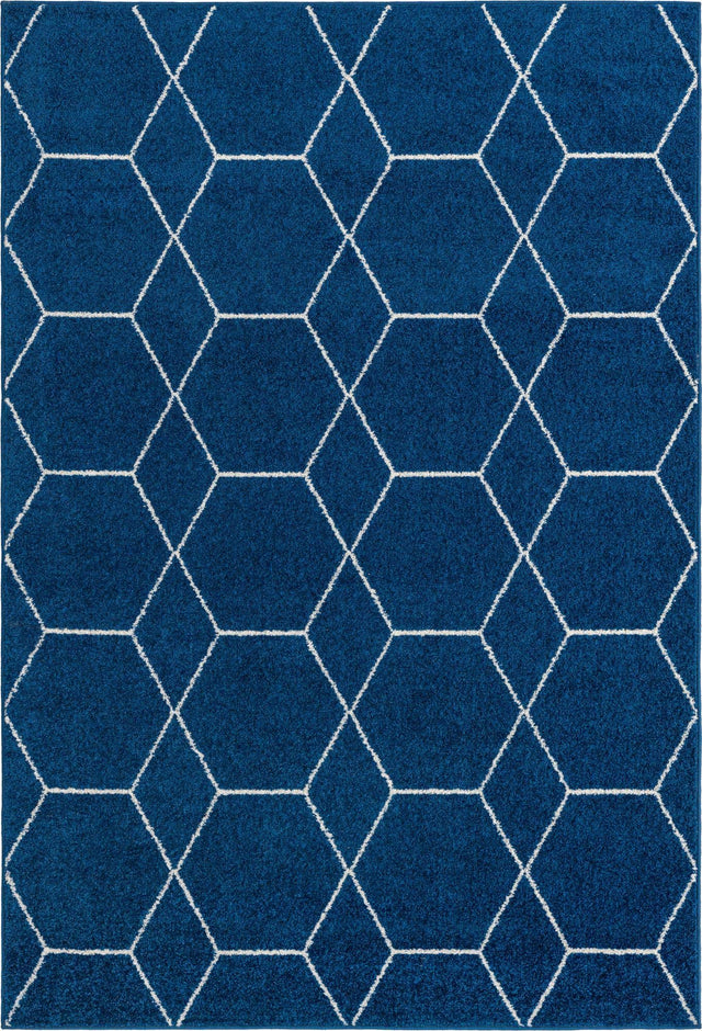 Navy Blue 4' 1 x 6' 1 Trellis Frieze Rectangle Area Rug Geometric Modern Unique Stain Resistant Easy Clean Carpet for Living, Dining, Bedrooms, Office for Sale at Rug Engine