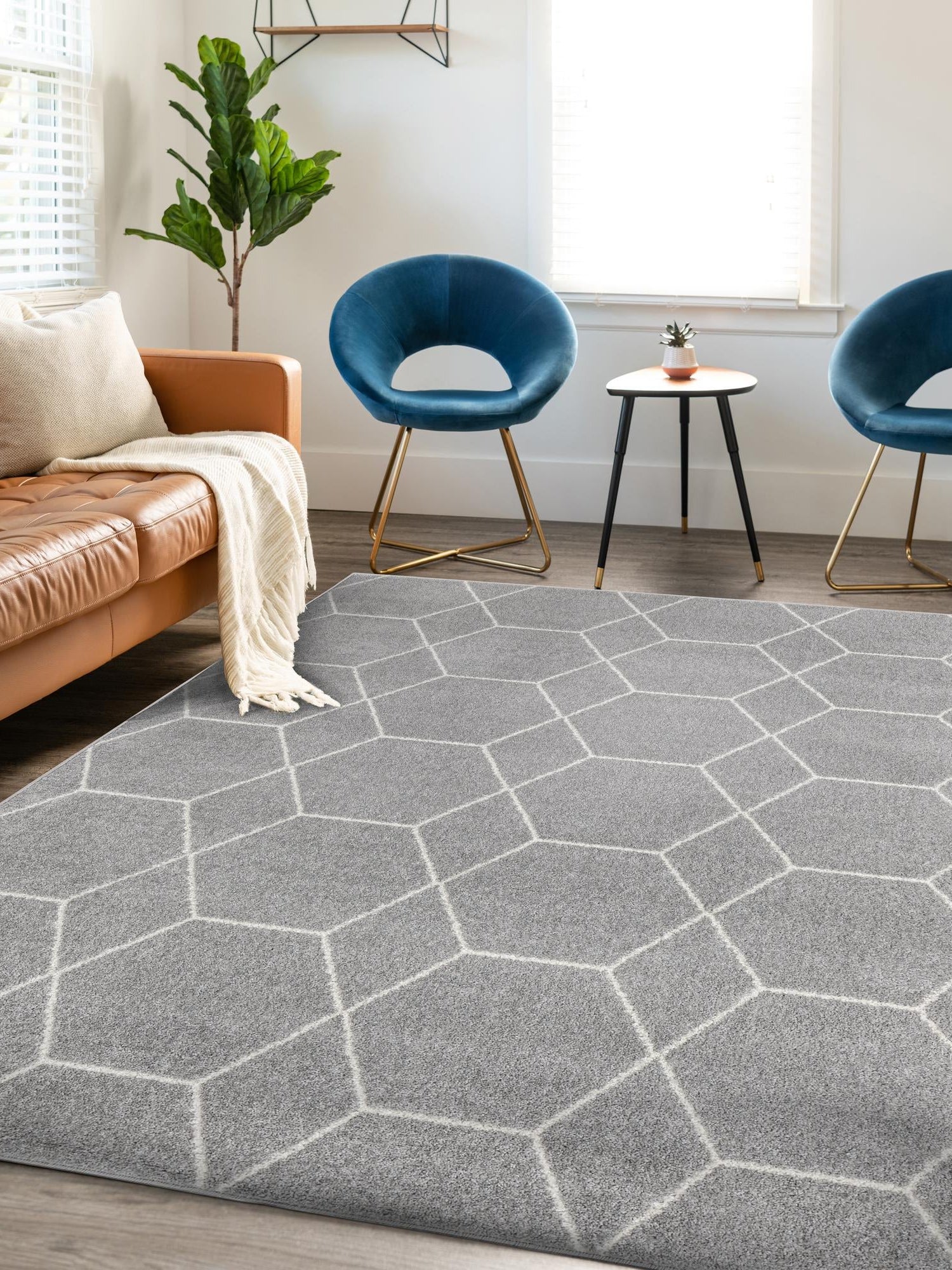 Light Gray 9' x 12' Trellis Frieze Rectangle Area Rug Geometric Modern Unique Stain Resistant Easy Clean Carpet for Living, Dining, Bedrooms, Office for Sale at Rug Engine