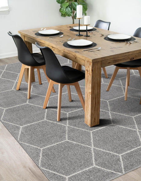 Light Gray 5' 3 x 8' Trellis Frieze Rectangle Area Rug Discounted Clearance Final Sale Geometric Modern Unique Stain Resistant Easy Clean Carpet for Living, Dining, Bedrooms, Office for Sale at Rug Engine