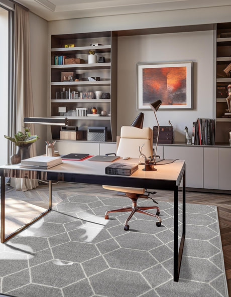 Light Gray 5' 3 x 8' Trellis Frieze Rectangle Area Rug Discounted Clearance Final Sale Geometric Modern Unique Stain Resistant Easy Clean Carpet for Living, Dining, Bedrooms, Office for Sale at Rug Engine