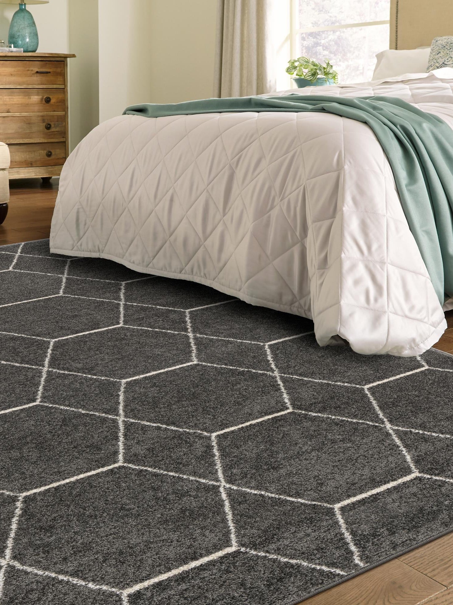 Dark Gray 10' x 13' 1 Trellis Frieze Rectangle Area Rug Geometric Modern Unique Stain Resistant Easy Clean Carpet for Living, Dining, Bedrooms, Office for Sale at Rug Engine