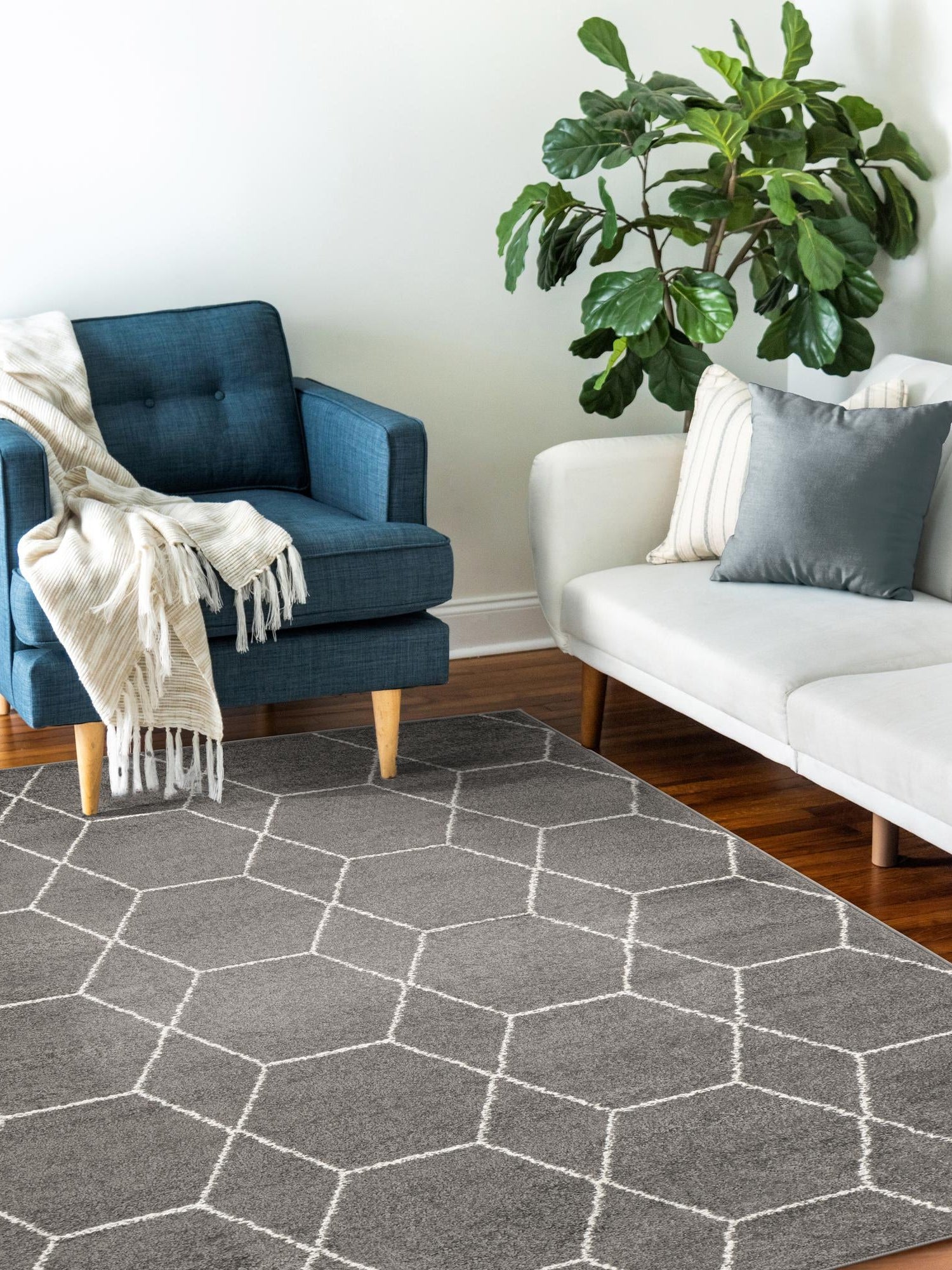 Dark Gray 7' 10 x 10' Trellis Frieze Rectangle Area Rug Geometric Modern Unique Stain Resistant Easy Clean Carpet for Living, Dining, Bedrooms, Office for Sale at Rug Engine