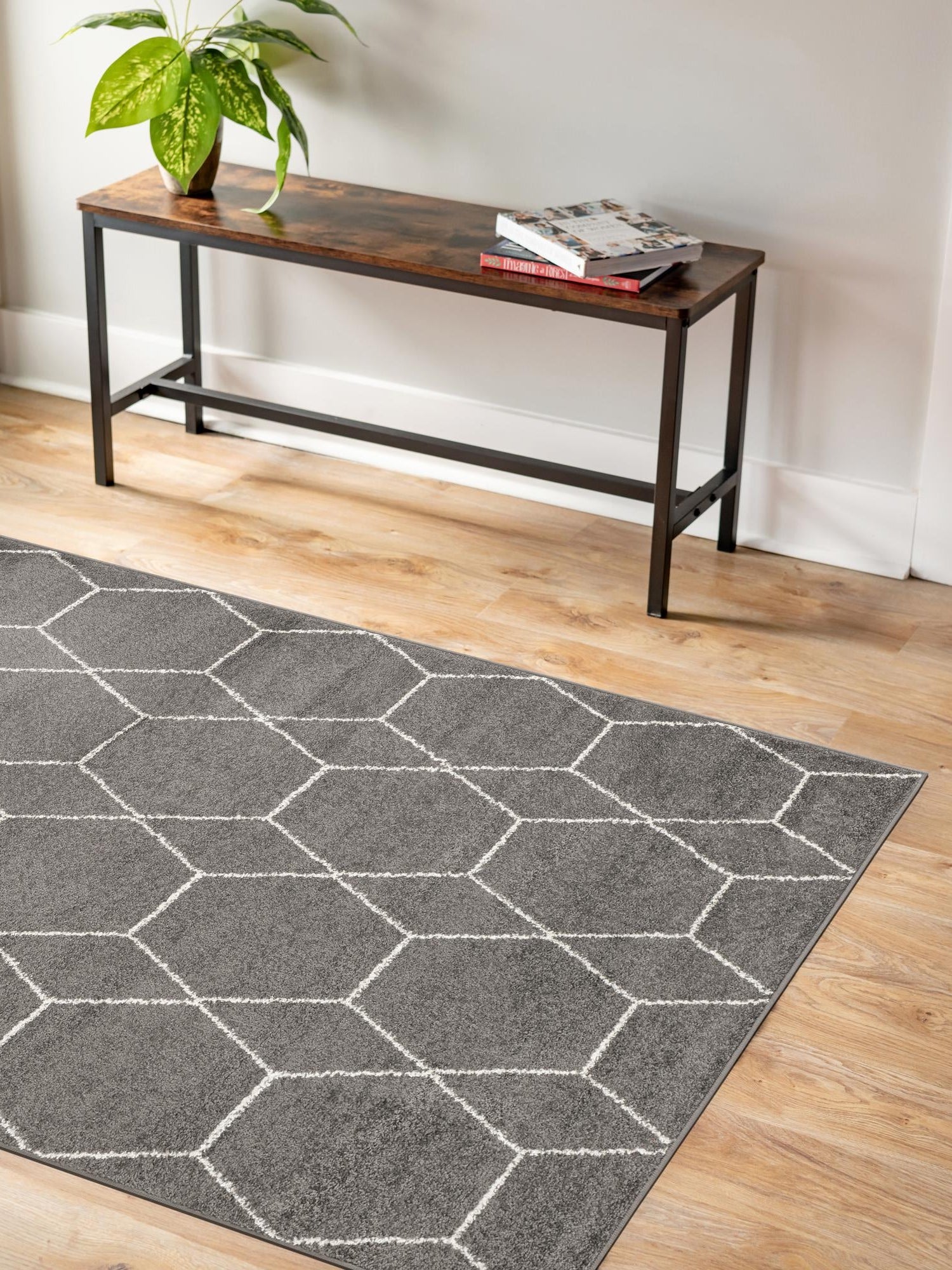 Dark Gray 12' x 16' 1 Trellis Frieze Rectangle Area Rug Geometric Modern Unique Stain Resistant Easy Clean Carpet for Living, Dining, Bedrooms, Office for Sale at Rug Engine
