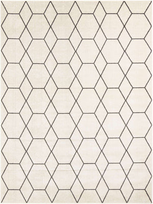 Ivory 9' x 12' Trellis Frieze Rectangle Area Rug Geometric Modern Unique Stain Resistant Easy Clean Carpet for Living, Dining, Bedrooms, Office for Sale at Rug Engine