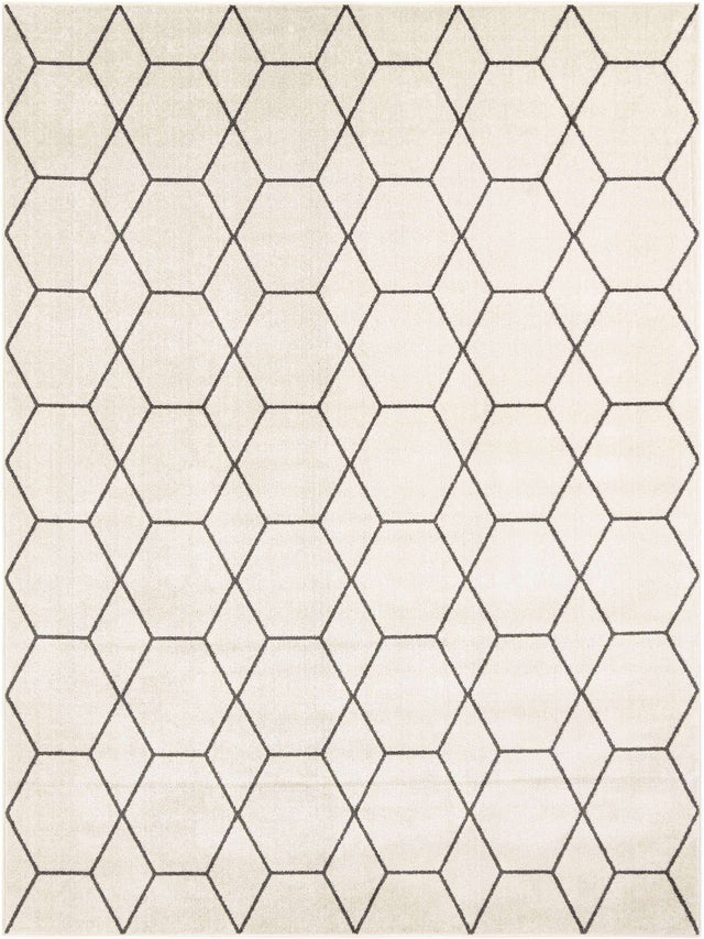 Ivory 9' x 12' Trellis Frieze Rectangle Area Rug Geometric Modern Unique Stain Resistant Easy Clean Carpet for Living, Dining, Bedrooms, Office for Sale at Rug Engine