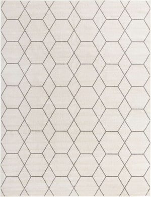 Ivory 7' 10 x 10' Trellis Frieze Rectangle Area Rug Geometric Modern Unique Stain Resistant Easy Clean Carpet for Living, Dining, Bedrooms, Office for Sale at Rug Engine