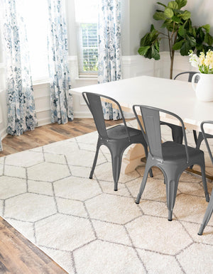 Ivory 6' 1 x 9' Trellis Frieze Rectangle Area Rug Geometric Modern Unique Stain Resistant Easy Clean Carpet for Living, Dining, Bedrooms, Office for Sale at Rug Engine