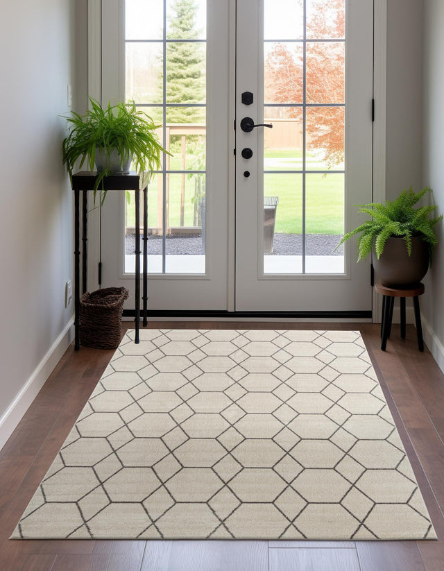 Ivory 10' x 13' 1 Trellis Frieze Rectangle Area Rug Geometric Modern Unique Stain Resistant Easy Clean Carpet for Living, Dining, Bedrooms, Office for Sale at Rug Engine