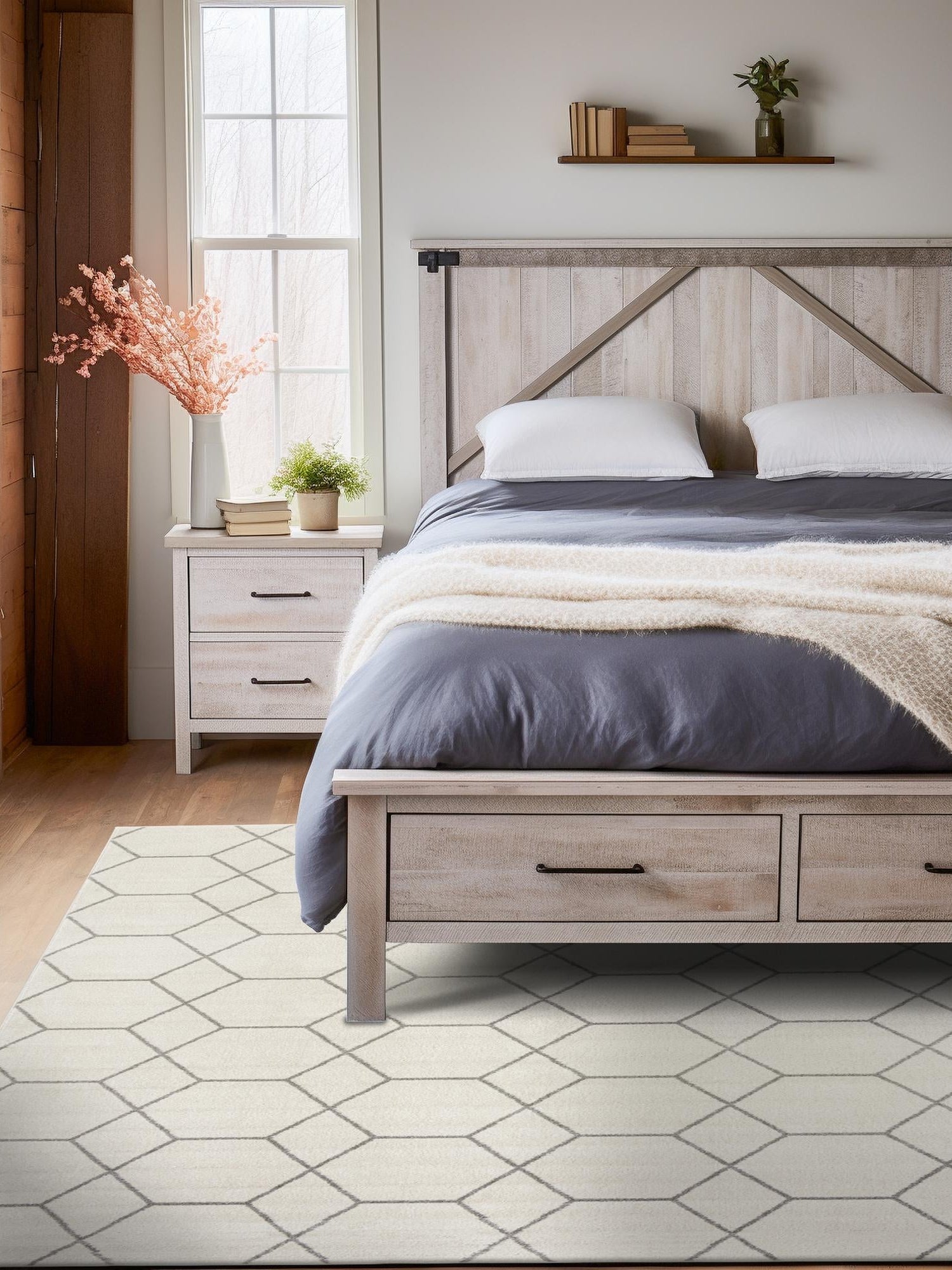 Ivory 5' 3 x 8' Trellis Frieze Rectangle Area Rug