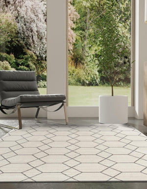 Ivory 4' 1 x 6' 1 Trellis Frieze Rectangle Area Rug Geometric Modern Unique Stain Resistant Easy Clean Carpet for Living, Dining, Bedrooms, Office for Sale at Rug Engine