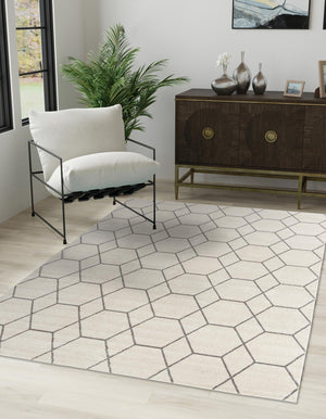 Ivory 7' 10 x 11' Trellis Frieze Rectangle Area Rug Geometric Modern Unique Stain Resistant Easy Clean Carpet for Living, Dining, Bedrooms, Office for Sale at Rug Engine