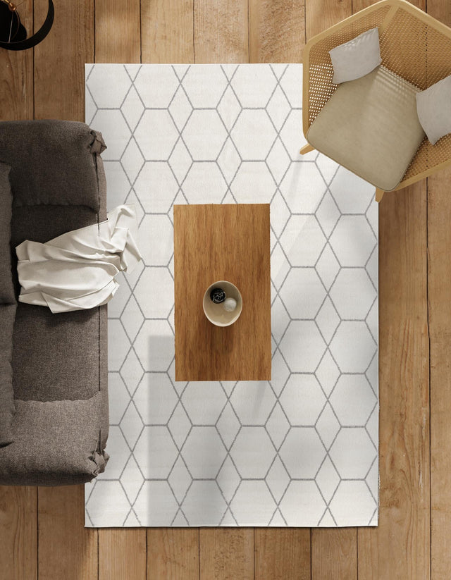 Ivory 3' 1 x 5' 3 Trellis Frieze Rectangle Area Rug Geometric Modern Unique Stain Resistant Easy Clean Carpet for Living, Dining, Bedrooms, Office for Sale at Rug Engine