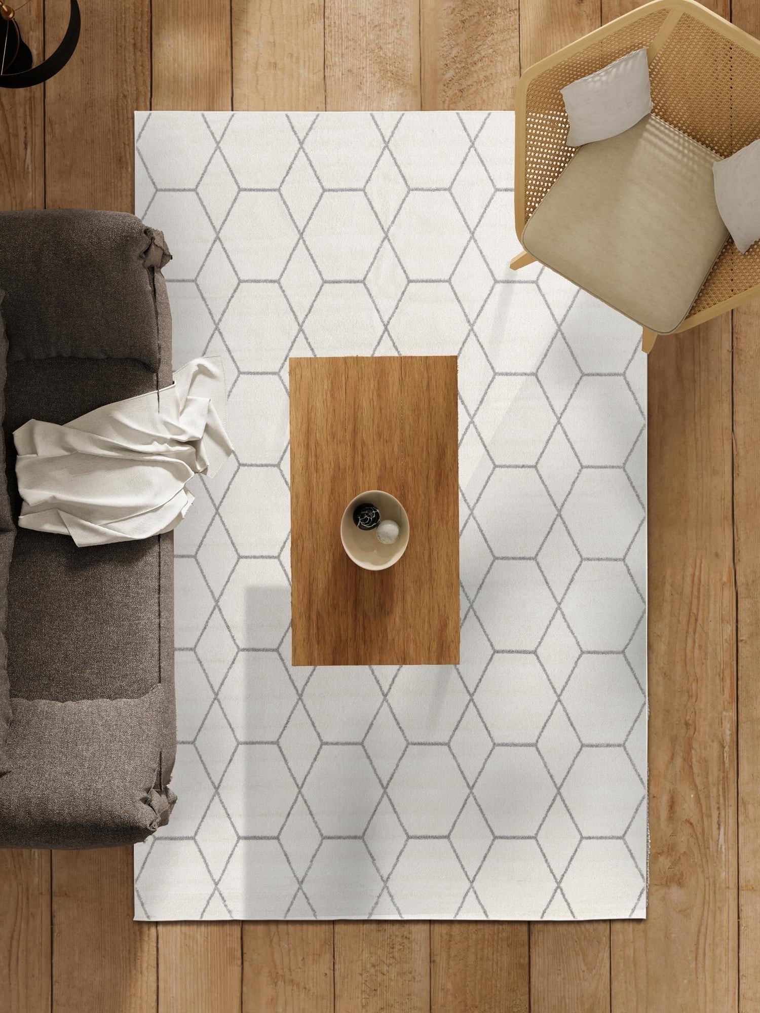 Ivory 7' 10 x 10' Trellis Frieze Rectangle Area Rug Geometric Modern Unique Stain Resistant Easy Clean Carpet for Living, Dining, Bedrooms, Office for Sale at Rug Engine