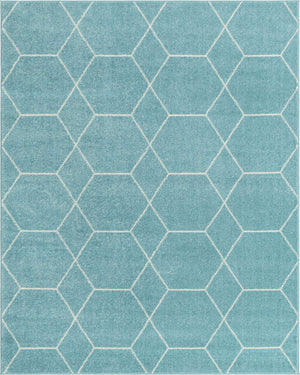 Light Blue 7' 10 x 10' Trellis Frieze Rectangle Area Rug Geometric Modern Unique Stain Resistant Easy Clean Carpet for Living, Dining, Bedrooms, Office for Sale at Rug Engine