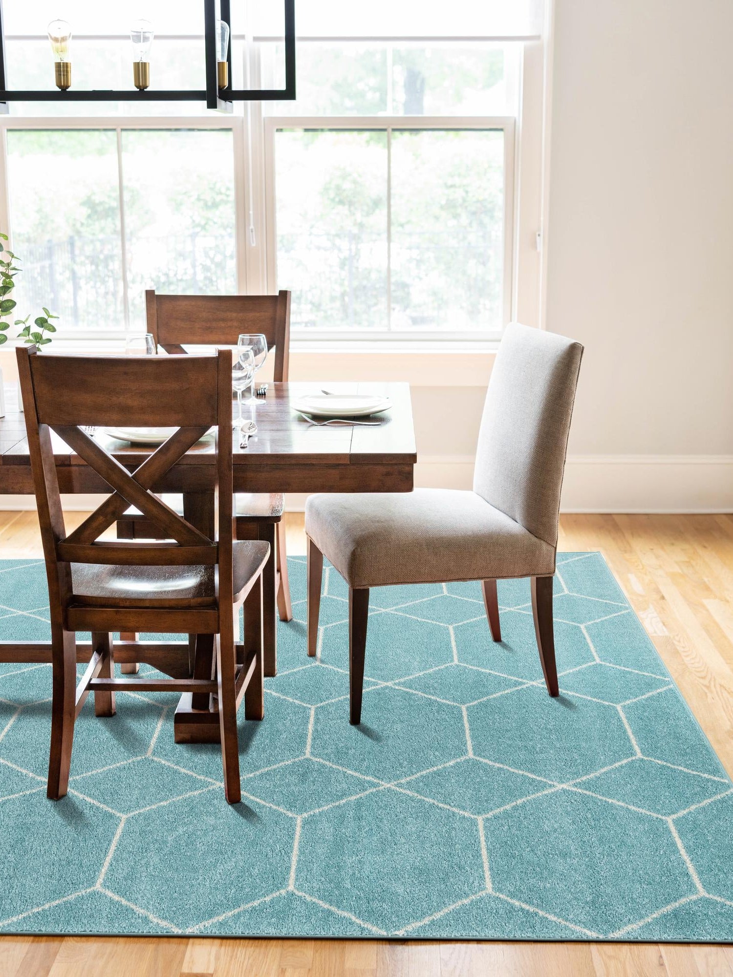 Light Blue 7' 10 x 11' Trellis Frieze Rectangle Area Rug Geometric Modern Unique Stain Resistant Easy Clean Carpet for Living, Dining, Bedrooms, Office for Sale at Rug Engine