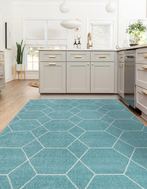 Light Blue 7' 10 x 11' Trellis Frieze Rectangle Area Rug Geometric Modern Unique Stain Resistant Easy Clean Carpet for Living, Dining, Bedrooms, Office for Sale at Rug Engine
