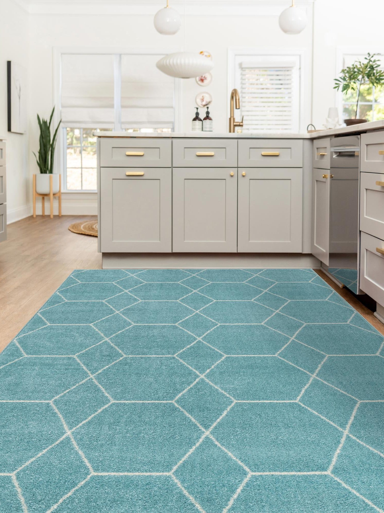 Light Blue 5' 3 x 8' Trellis Frieze Rectangle Area Rug Geometric Modern Unique Stain Resistant Easy Clean Carpet for Living, Dining, Bedrooms, Office for Sale at Rug Engine