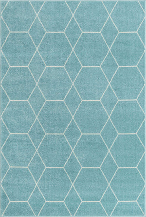 Light Blue 4' 1 x 6' 1 Trellis Frieze Rectangle Area Rug Geometric Modern Unique Stain Resistant Easy Clean Carpet for Living, Dining, Bedrooms, Office for Sale at Rug Engine