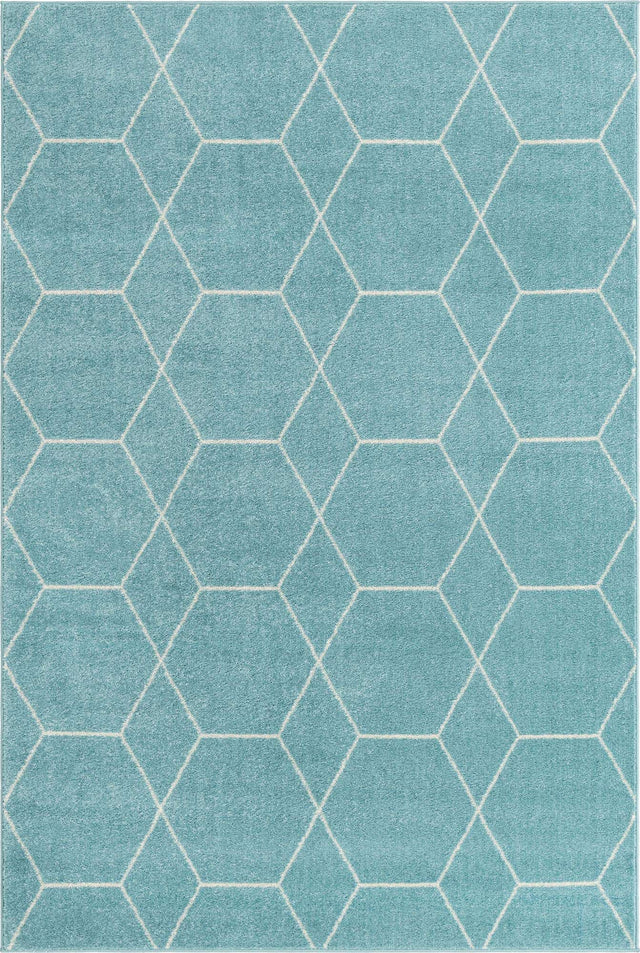 Light Blue 4' 1 x 6' 1 Trellis Frieze Rectangle Area Rug Geometric Modern Unique Stain Resistant Easy Clean Carpet for Living, Dining, Bedrooms, Office for Sale at Rug Engine