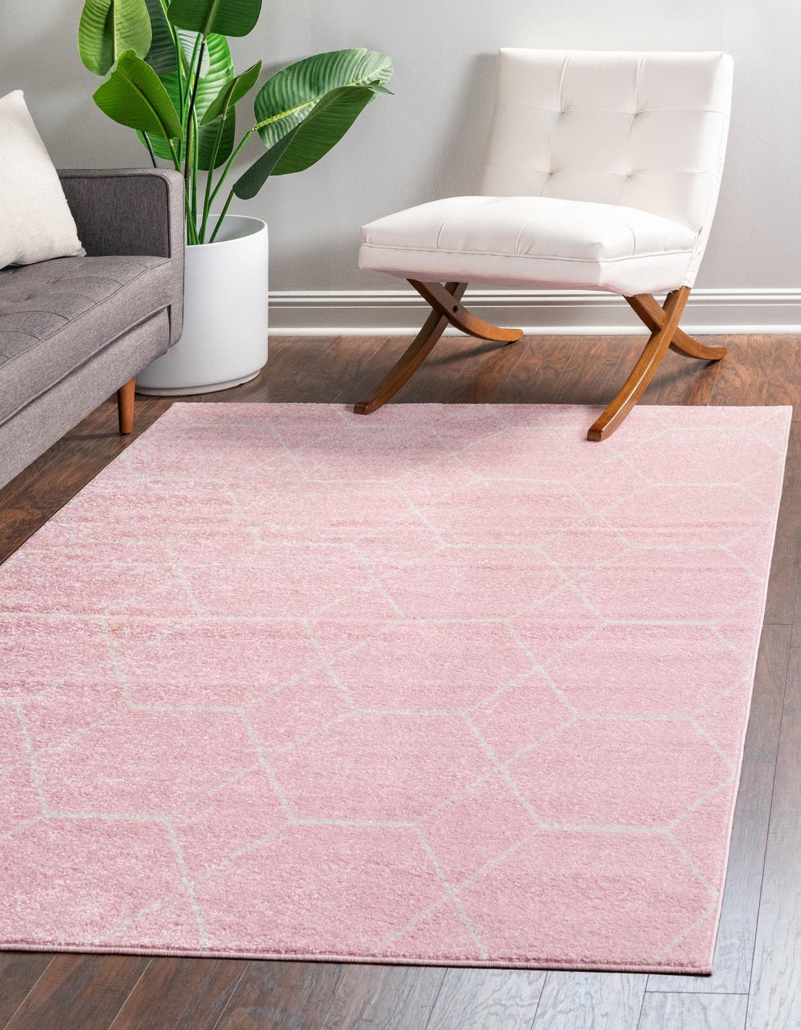 Light Pink 2' x 3' 1 Trellis Frieze Rectangle Area Rug Geometric Modern Unique Stain Resistant Easy Clean Carpet for Living, Dining, Bedrooms, Office for Sale at Rug Engine