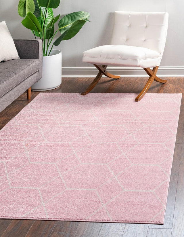 Light Pink 2' x 3' 1 Trellis Frieze Rectangle Area Rug Geometric Modern Unique Stain Resistant Easy Clean Carpet for Living, Dining, Bedrooms, Office for Sale at Rug Engine
