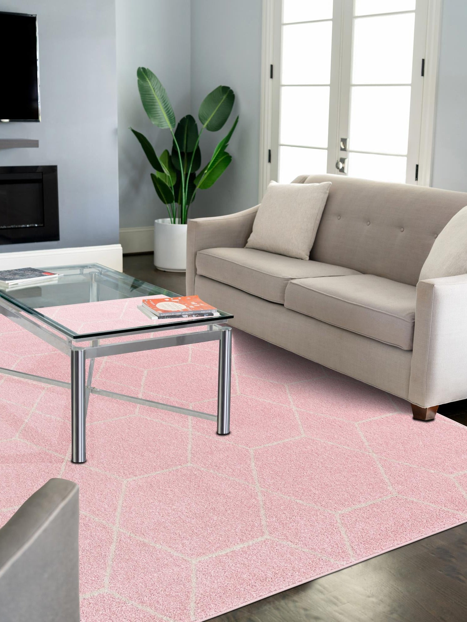 Light Pink 2' x 3' 1 Trellis Frieze Rectangle Area Rug Geometric Modern Unique Stain Resistant Easy Clean Carpet for Living, Dining, Bedrooms, Office for Sale at Rug Engine