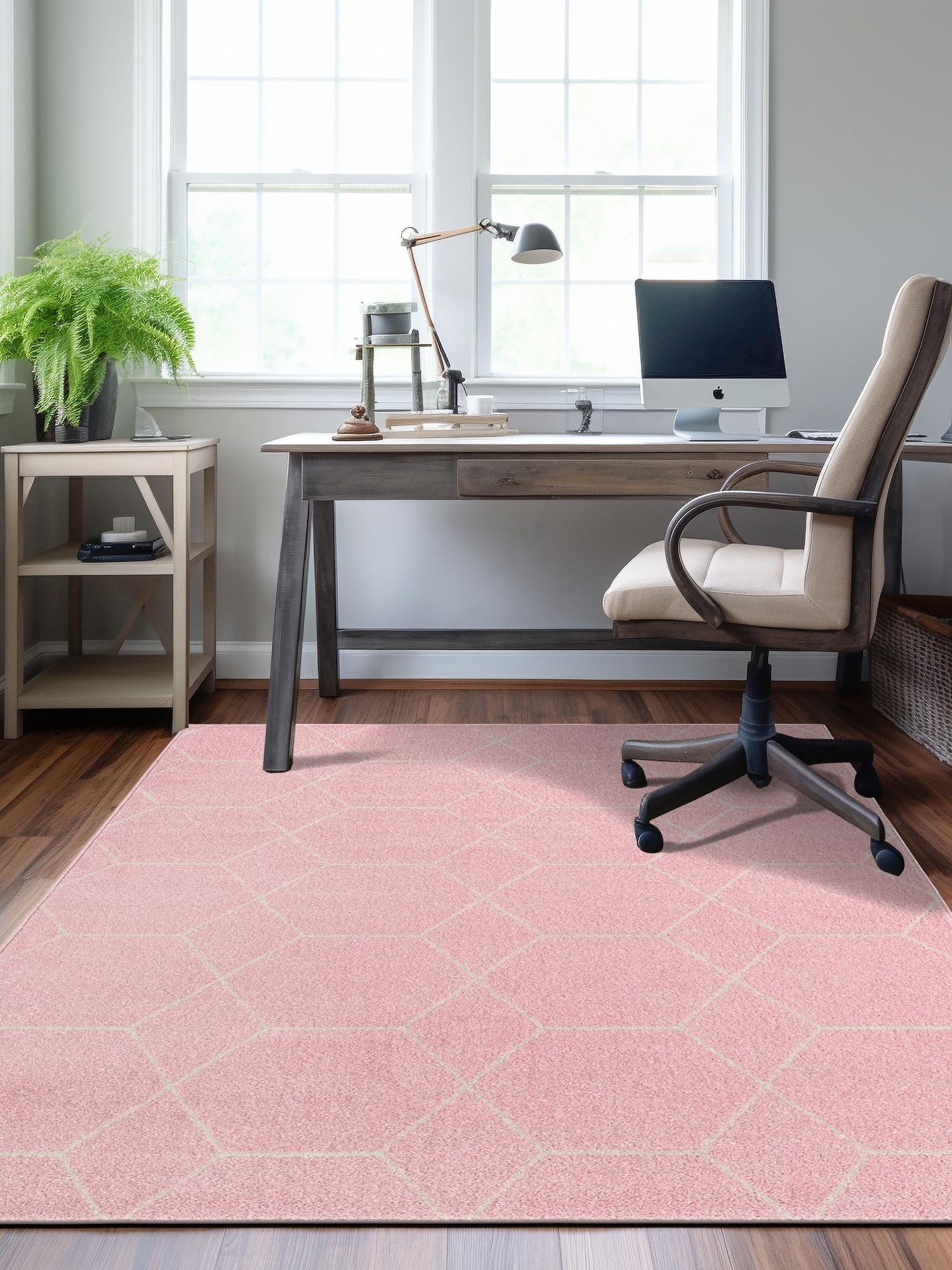 Light Pink 2' x 3' 1 Trellis Frieze Rectangle Area Rug Geometric Modern Unique Stain Resistant Easy Clean Carpet for Living, Dining, Bedrooms, Office for Sale at Rug Engine