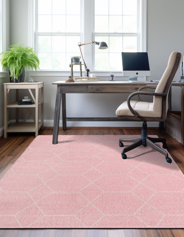 Light Pink 2' x 3' 1 Trellis Frieze Rectangle Area Rug Geometric Modern Unique Stain Resistant Easy Clean Carpet for Living, Dining, Bedrooms, Office for Sale at Rug Engine