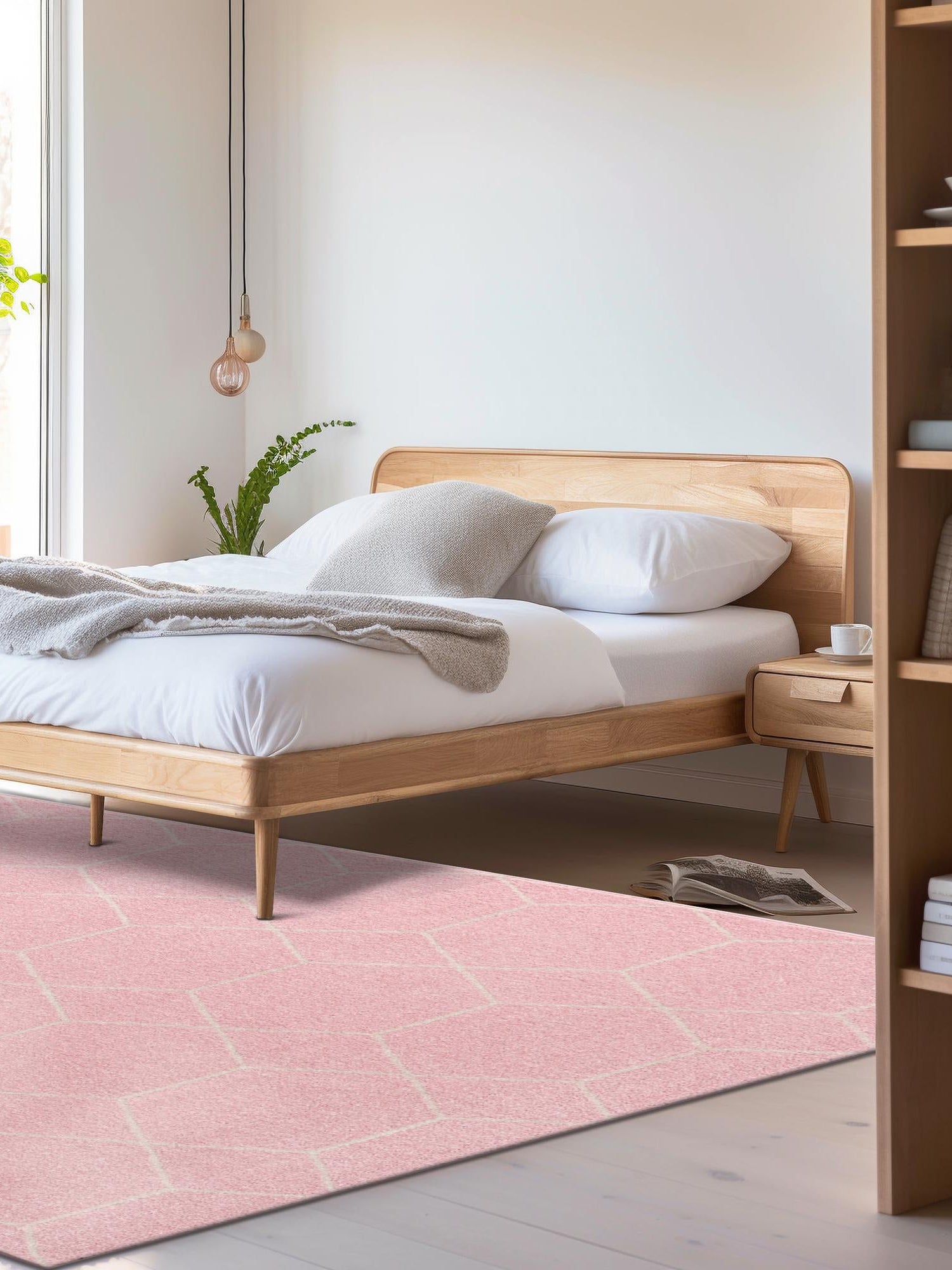 Light Pink 2' x 3' 1 Trellis Frieze Rectangle Area Rug Geometric Modern Unique Stain Resistant Easy Clean Carpet for Living, Dining, Bedrooms, Office for Sale at Rug Engine