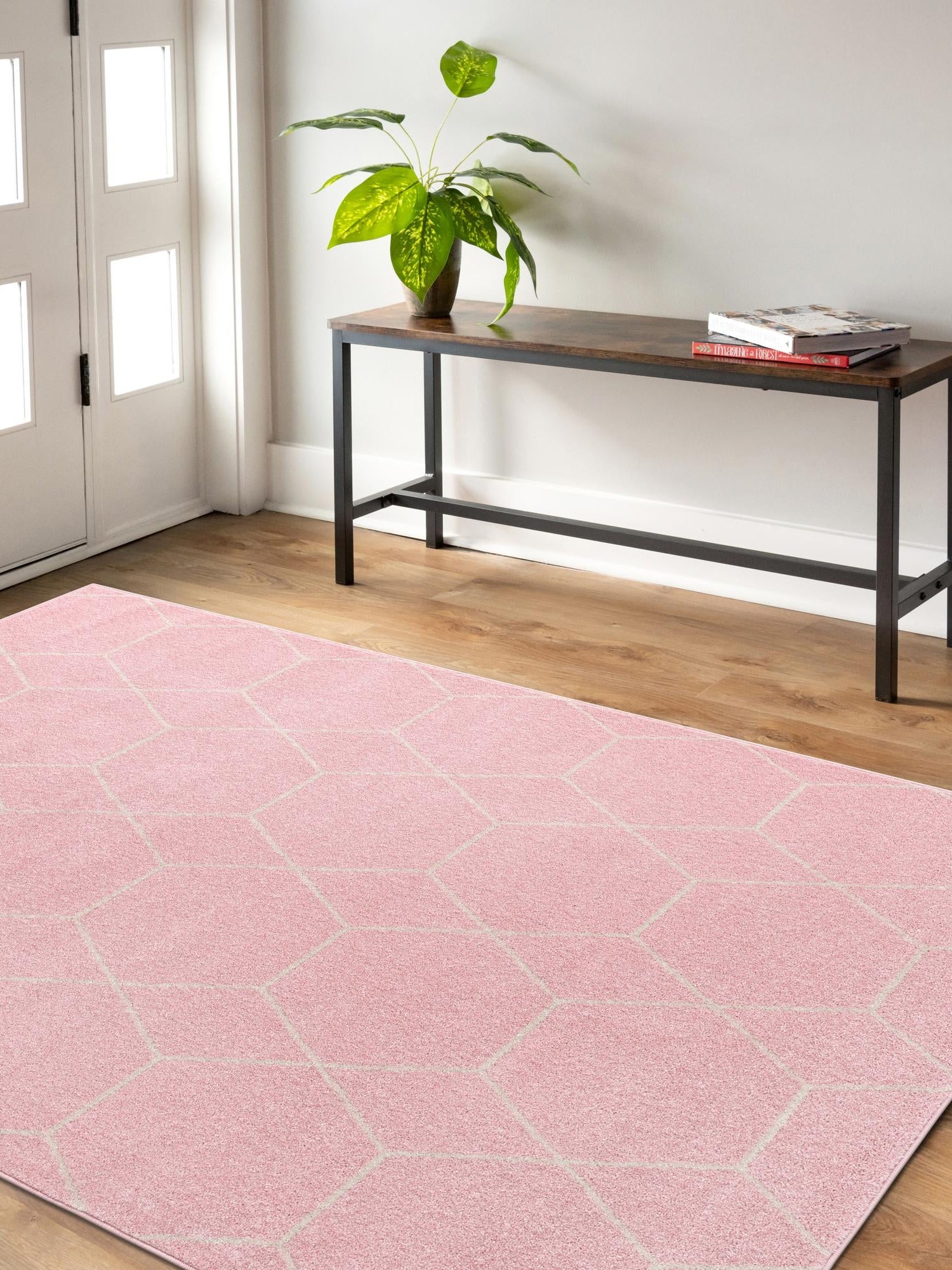Light Pink 2' x 3' 1 Trellis Frieze Rectangle Area Rug Geometric Modern Unique Stain Resistant Easy Clean Carpet for Living, Dining, Bedrooms, Office for Sale at Rug Engine