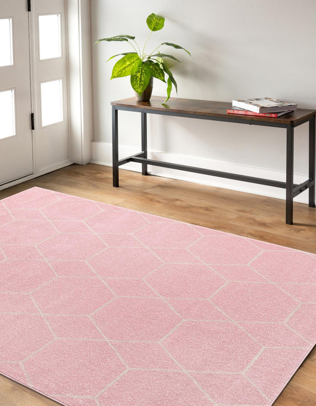 Light Pink 2' x 3' 1 Trellis Frieze Rectangle Area Rug Geometric Modern Unique Stain Resistant Easy Clean Carpet for Living, Dining, Bedrooms, Office for Sale at Rug Engine