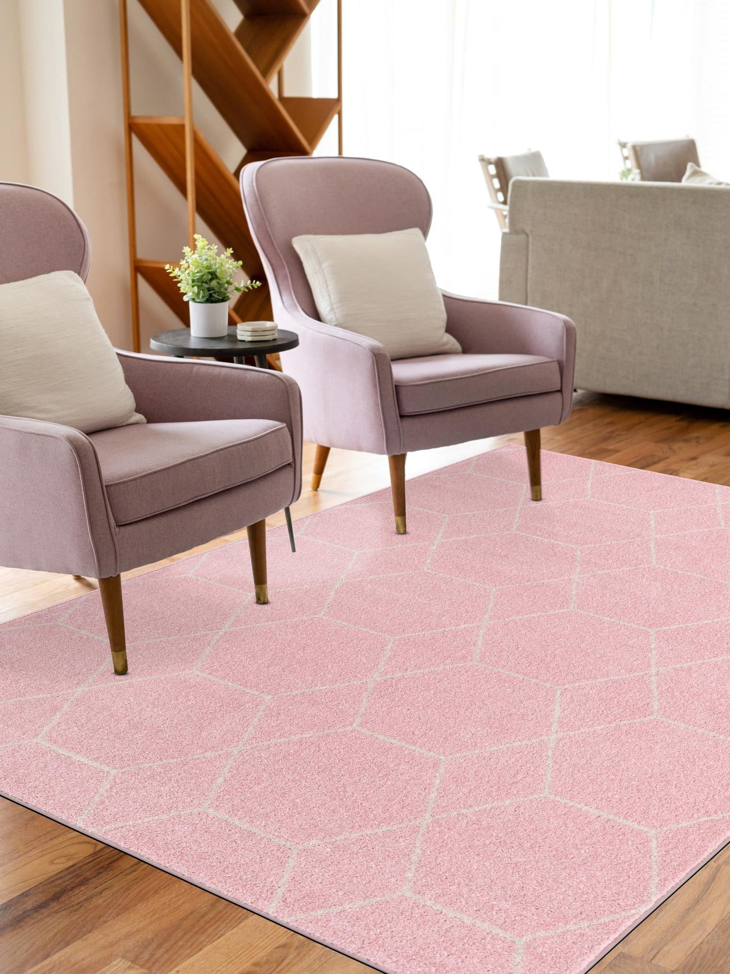 Light Pink 2' x 3' 1 Trellis Frieze Rectangle Area Rug Geometric Modern Unique Stain Resistant Easy Clean Carpet for Living, Dining, Bedrooms, Office for Sale at Rug Engine