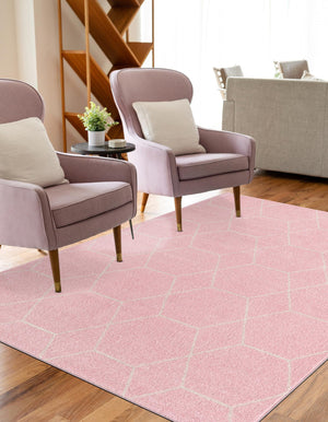 Light Pink 2' x 3' 1 Trellis Frieze Rectangle Area Rug Geometric Modern Unique Stain Resistant Easy Clean Carpet for Living, Dining, Bedrooms, Office for Sale at Rug Engine