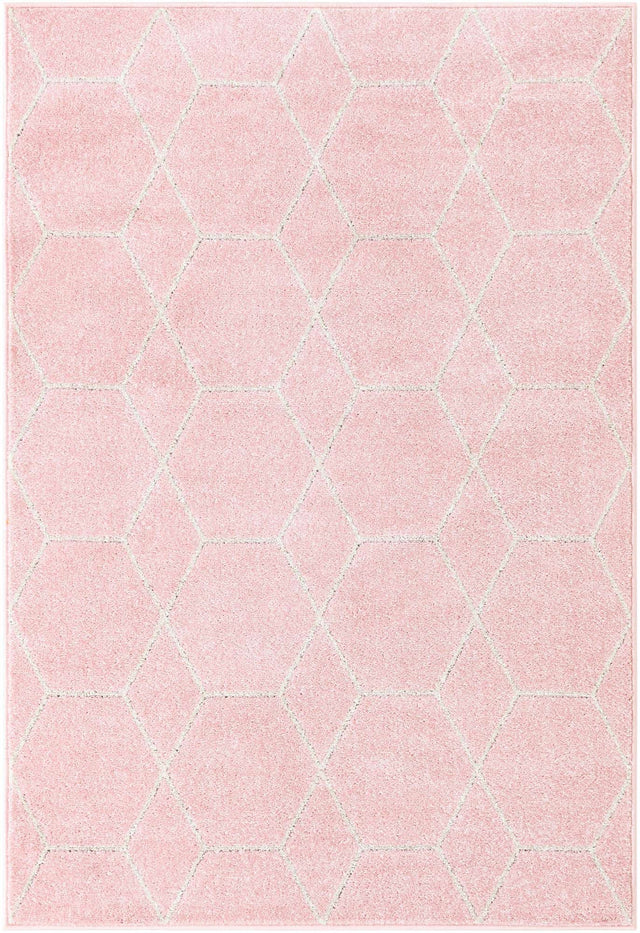 Light Pink 4' 1 x 6' 1 Trellis Frieze Rectangle Area Rug Geometric Modern Unique Stain Resistant Easy Clean Carpet for Living, Dining, Bedrooms, Office for Sale at Rug Engine