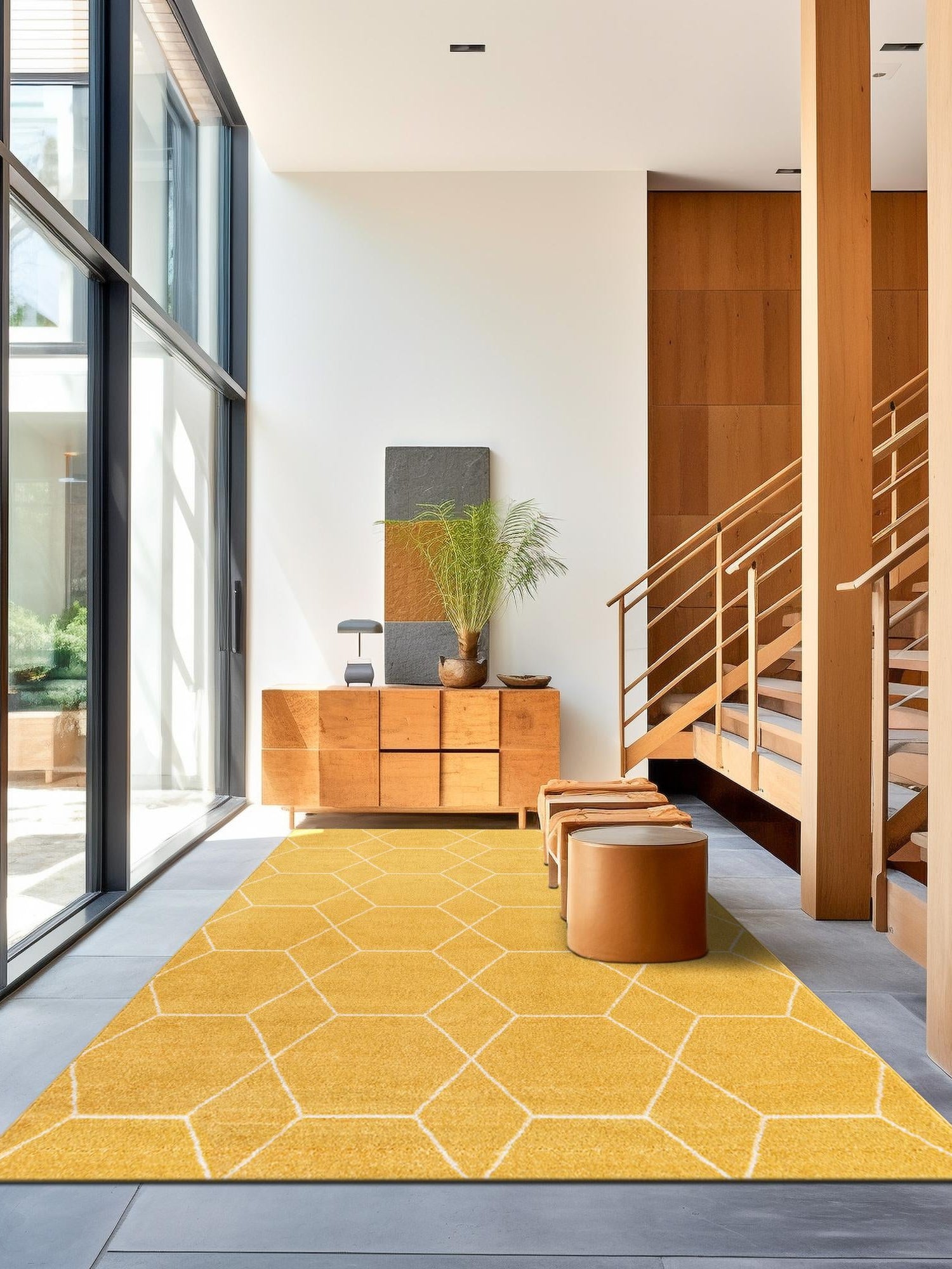 Yellow 4' 1 x 6' 1 Trellis Frieze Rectangle Area Rug Geometric Modern Unique Stain Resistant Easy Clean Carpet for Living, Dining, Bedrooms, Office for Sale at Rug Engine