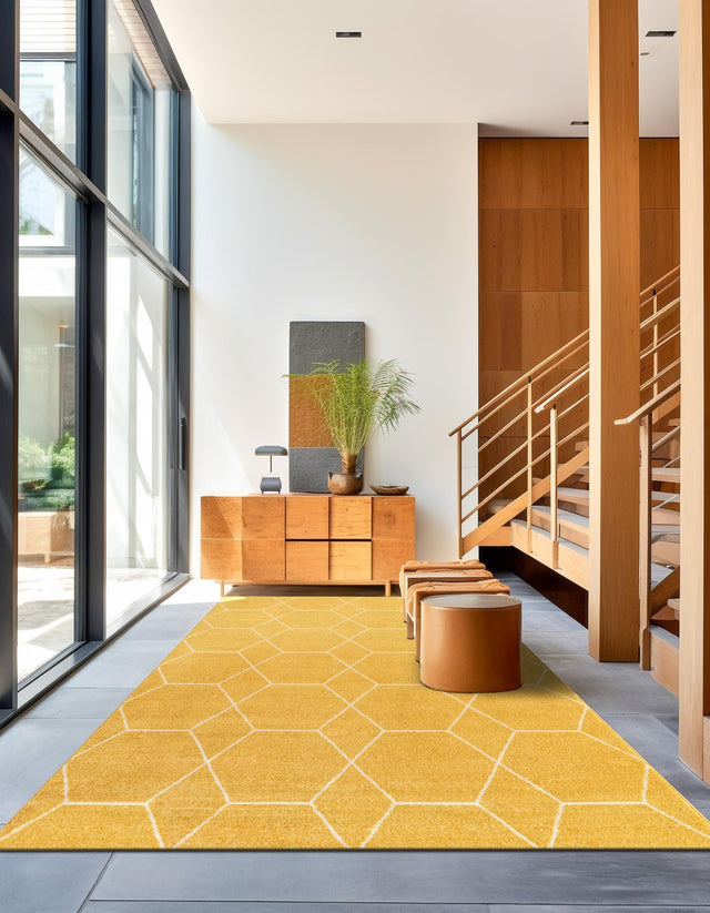 Yellow 4' 1 x 6' 1 Trellis Frieze Rectangle Area Rug Geometric Modern Unique Stain Resistant Easy Clean Carpet for Living, Dining, Bedrooms, Office for Sale at Rug Engine