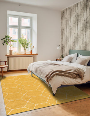 Yellow 4' 1 x 6' 1 Trellis Frieze Rectangle Area Rug Geometric Modern Unique Stain Resistant Easy Clean Carpet for Living, Dining, Bedrooms, Office for Sale at Rug Engine