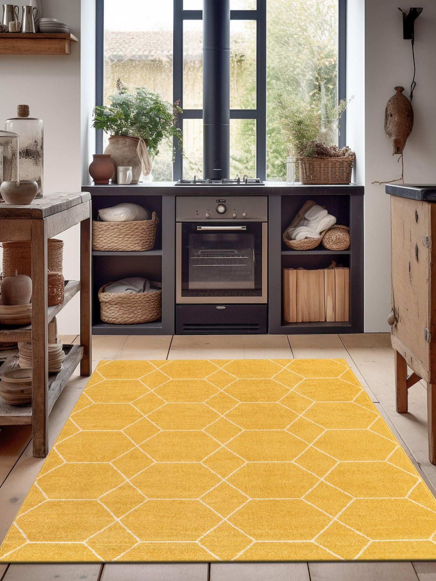 Yellow 4' 1 x 6' 1 Trellis Frieze Rectangle Area Rug Geometric Modern Unique Stain Resistant Easy Clean Carpet for Living, Dining, Bedrooms, Office for Sale at Rug Engine