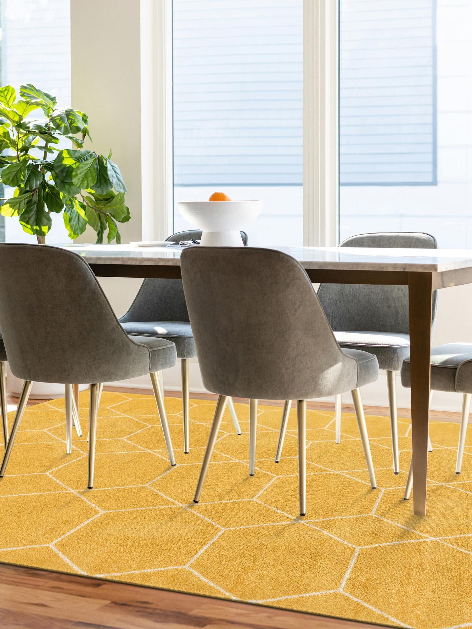 Yellow 4' 1 x 6' 1 Trellis Frieze Rectangle Area Rug Geometric Modern Unique Stain Resistant Easy Clean Carpet for Living, Dining, Bedrooms, Office for Sale at Rug Engine