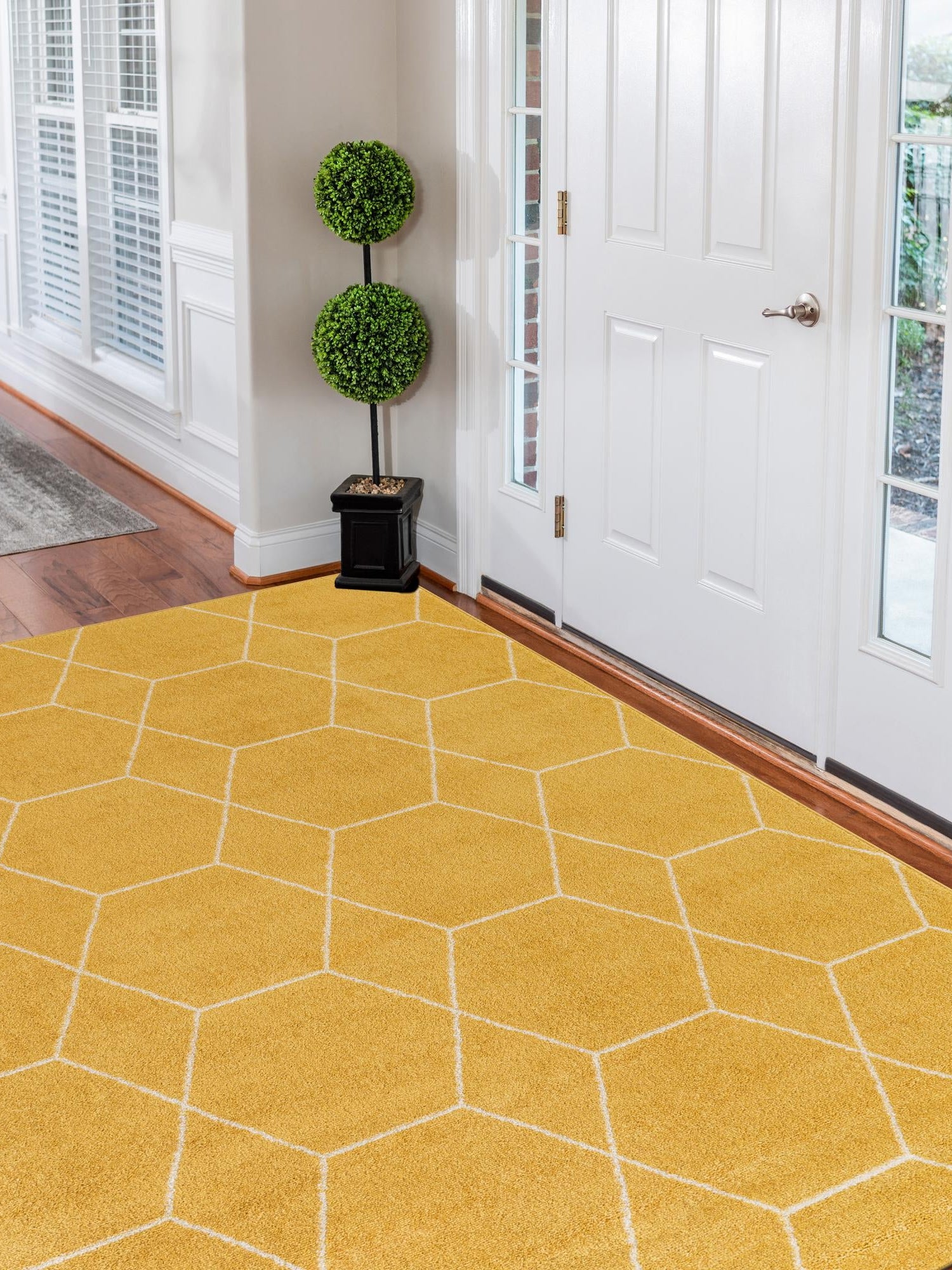 Yellow 4' 1 x 6' 1 Trellis Frieze Rectangle Area Rug Geometric Modern Unique Stain Resistant Easy Clean Carpet for Living, Dining, Bedrooms, Office for Sale at Rug Engine