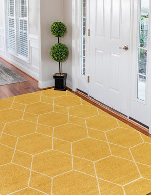 Yellow 4' 1 x 6' 1 Trellis Frieze Rectangle Area Rug Geometric Modern Unique Stain Resistant Easy Clean Carpet for Living, Dining, Bedrooms, Office for Sale at Rug Engine