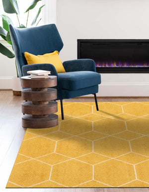 Yellow 3' 1 x 5' 3 Trellis Frieze Rectangle Area Rug Geometric Modern Unique Stain Resistant Easy Clean Carpet for Living, Dining, Bedrooms, Office for Sale at Rug Engine
